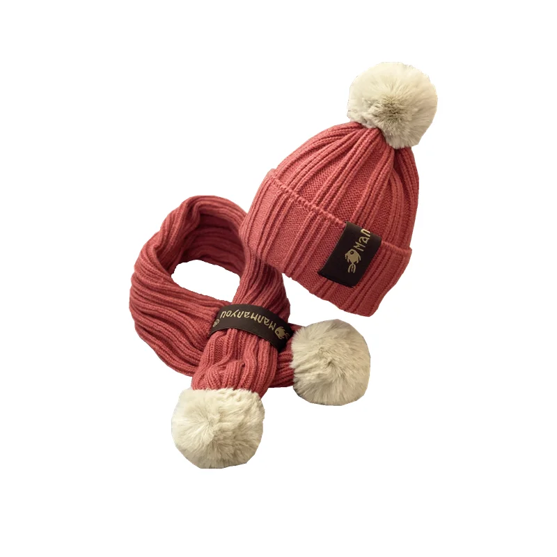 

Autumn and winter children's hat scarf set warm simple woolen cap boys and girls knitted hat two-piece baby hat