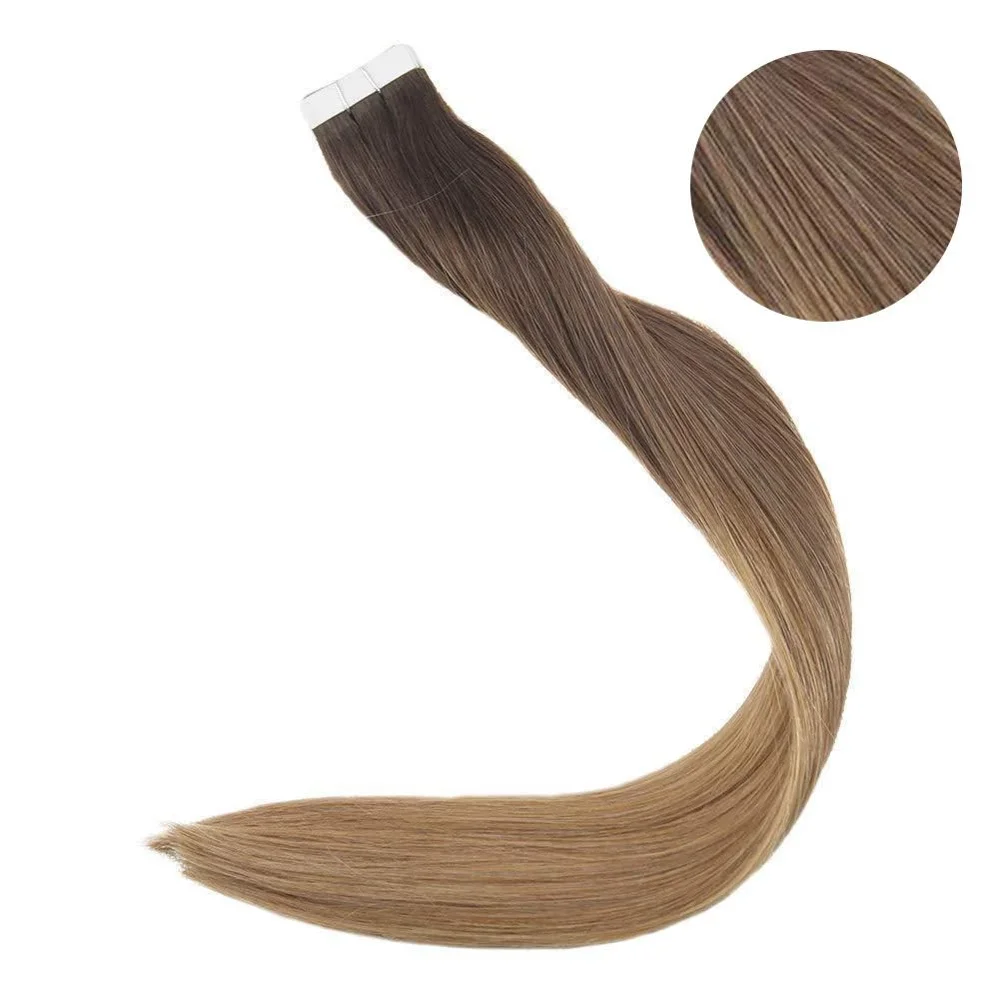 2T6T27 Full Shine Tape in Hair Extensions 50 Gram Glue On Hair Balayage Color Machine Remy Human Hair Extensions Invisible Hair Tapes - Цвет: 2T6T27