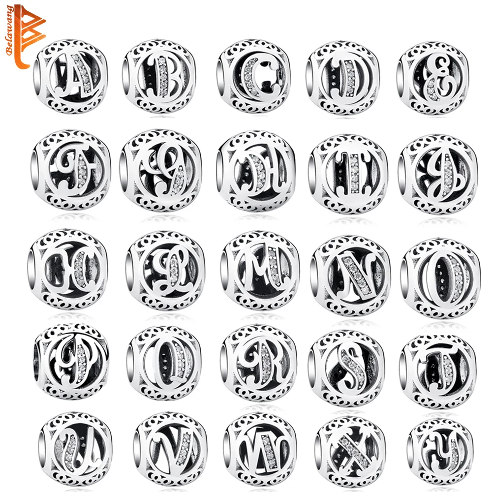 BELAWANG Винтаж письмо A Z Бусины Подходят оригинальный талисманы браслет 925 пробы