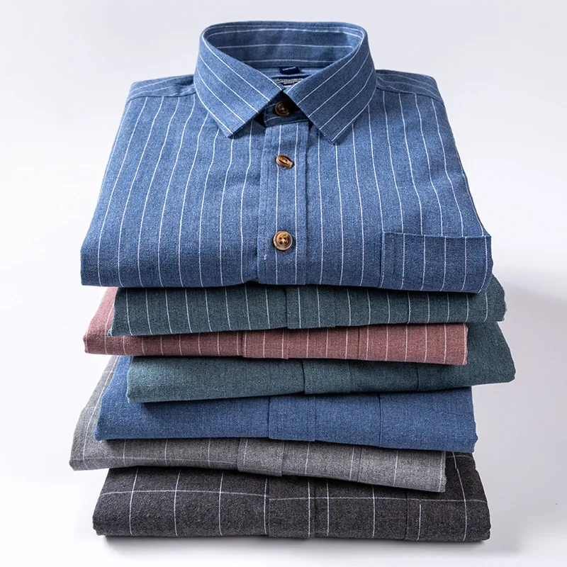 

Men's 100% Cotton Long Sleeves Shirt Big Plaid Turn-Down Button Collar Shirt High Quality Stripes Casual Shirts Plus Size S-8XL