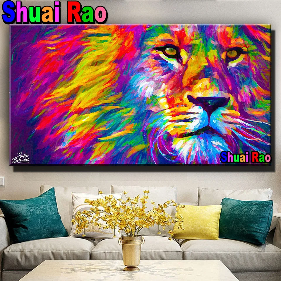 

5d diy diamond painting Lion Colorful Art 3d Puzzle mosaic cross stitch Diamond embroidery Full round square Stones Animal