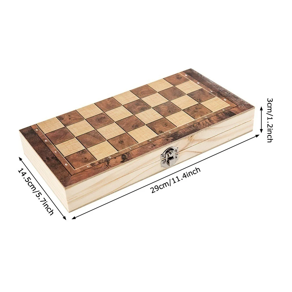 

3 in 1 Chess Game Wooden Backgammon Checkers Chess Set Wooden Chess Pieces with Folding Chessboard for Toy or Gift Chess