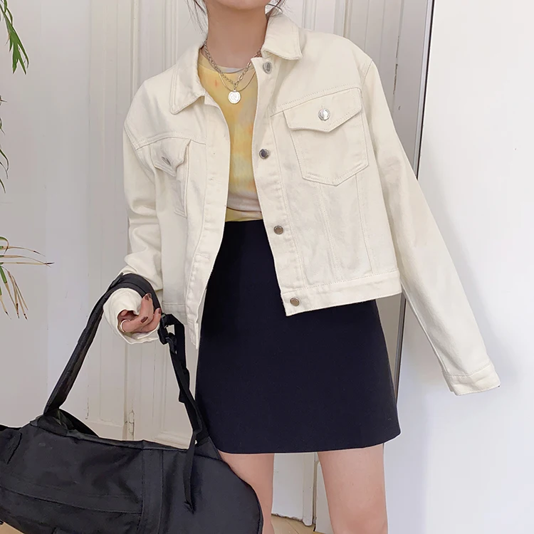 

New Spring Preppy Women Denim Jacket Fashion Korean Edition Solid Color Kawaii Jean Short Jackets Harajuku Casual Coats Mujer