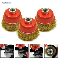 remove rust brush rotary brass steel wire brush crimp cup set wheel angle grinder for paint removal deburring m14
