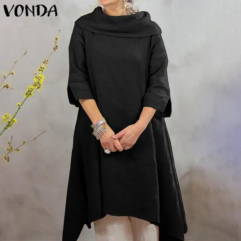 VONDA/элегантное платье-туника с коротким рукавом, вечерние платья для беременных, однотонные теплые Базовые платья с круглым вырезом, повседневные офисные платья для беременных