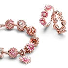 Браслет-кольцо женский из серебра 925 пробы, с розовыми маргаритками