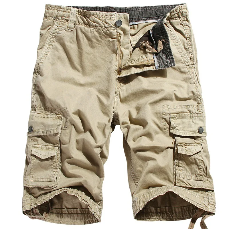 ICPANS Men's Summer Casual Short Cargo Pants Men Pockets Loose Cotton Tooling Large size Knee Length Short Pant 2020