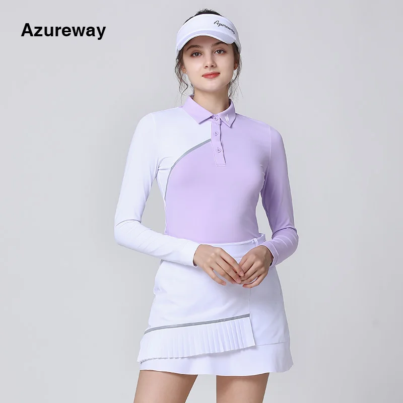 

Женская футболка с длинным рукавом Azureway Golf, модная комбинированная цветная рубашка, Быстросохнущий Топ, Женский костюм для гольфа, облегающ...