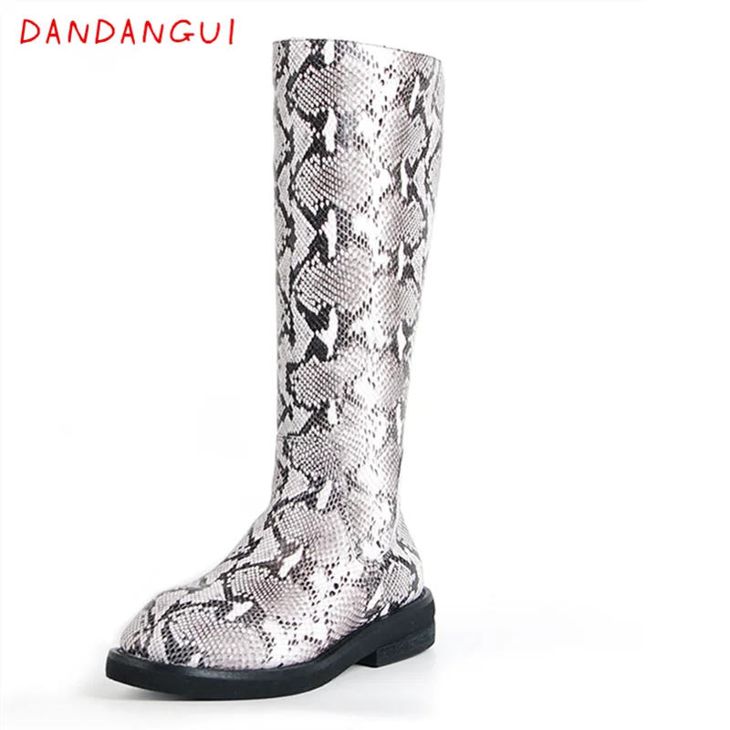 

Autumn Winter Leopard Print Women's Rider Boots Snake Pattern Handmade Calf Height Female Shoes Sexy Casual Warm Ladies Boots