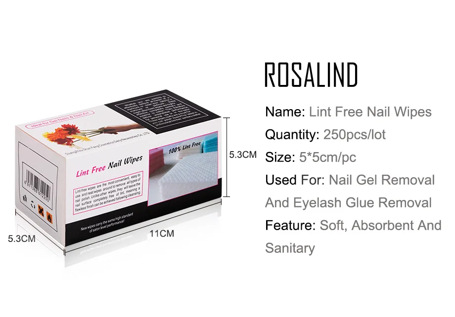 ROSALIND,250Pcs,безворсовые салфетки,ремувер,все для маникюра,для снятия гель лака,салфетки безворсовые для маникюра