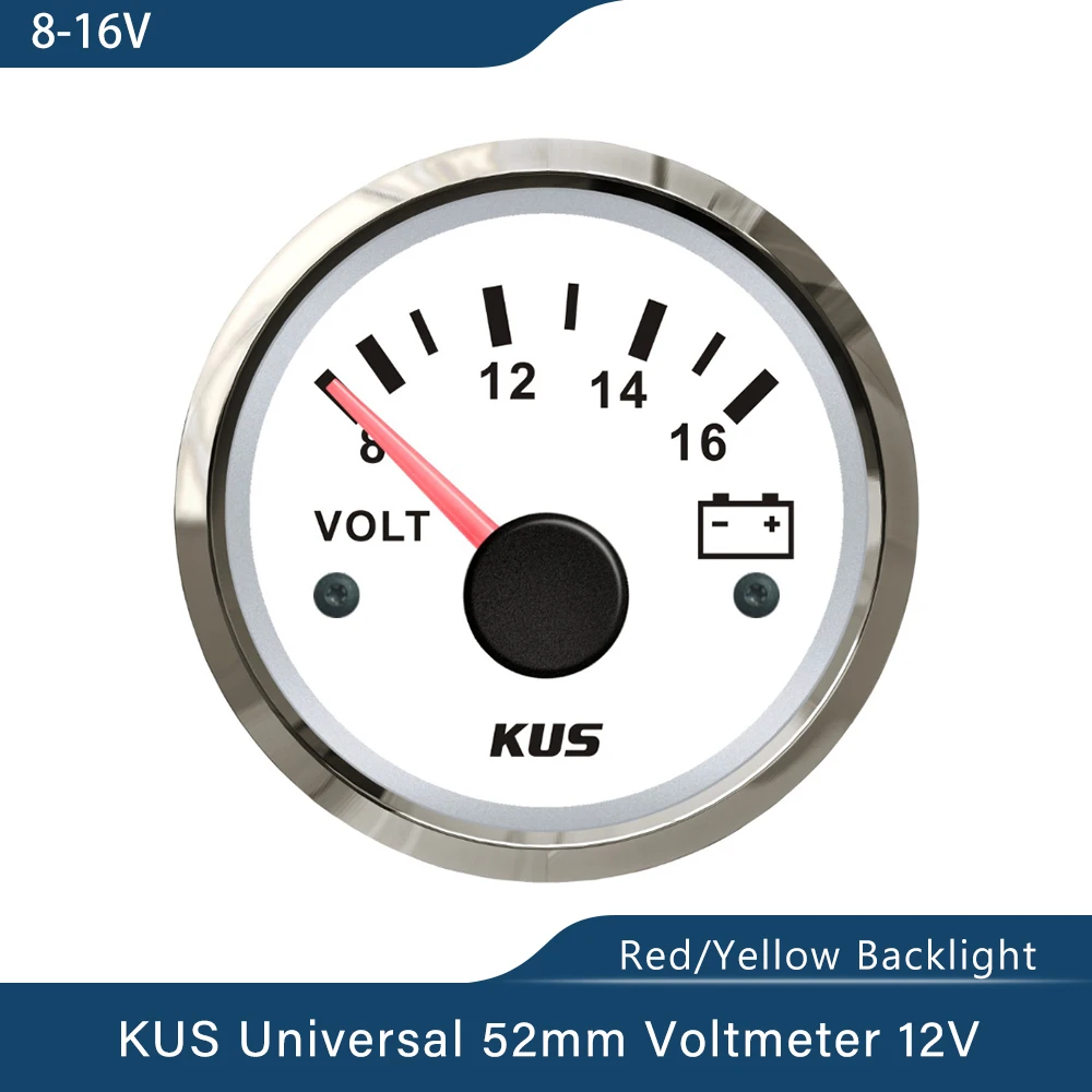 

KUS Newest 52mm(2") Voltmeter Electrical Car Truck 8-16V 18-32V 9-32V with Red Yellow available Backlight 12V 24V for Car Boat