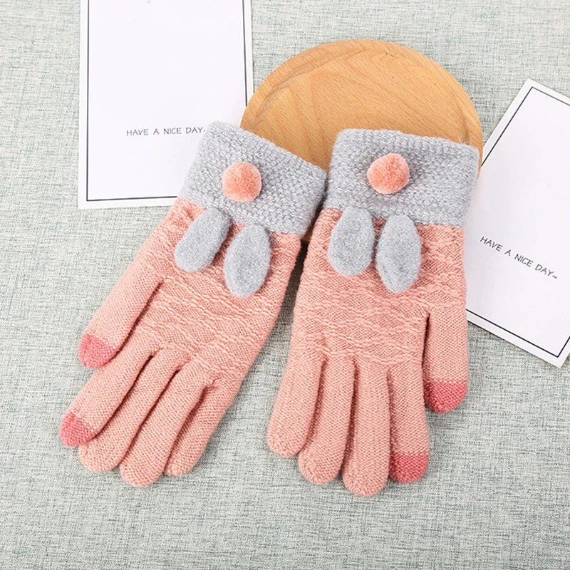 

Winter Knit Gloves Touchscreen Warm Soft Anti-Slip Cartoon Knitted Gloves for Women FKU66