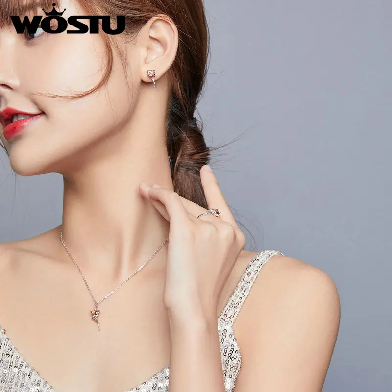 WOSTU 100% Стерлинговое Серебро 925 пробы розовое золото кольцо в виде цветка