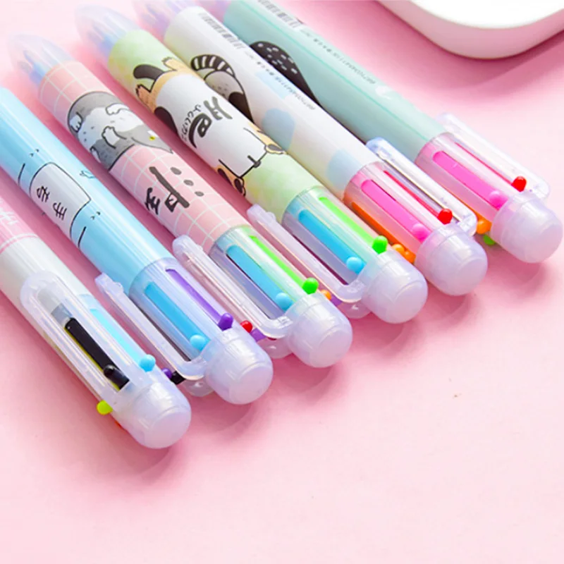 Lovely Cat 6 Color in 1 Ballpoint Pen Colorful Drawing for School Office Writing Supply Student Kawaii Stationery |