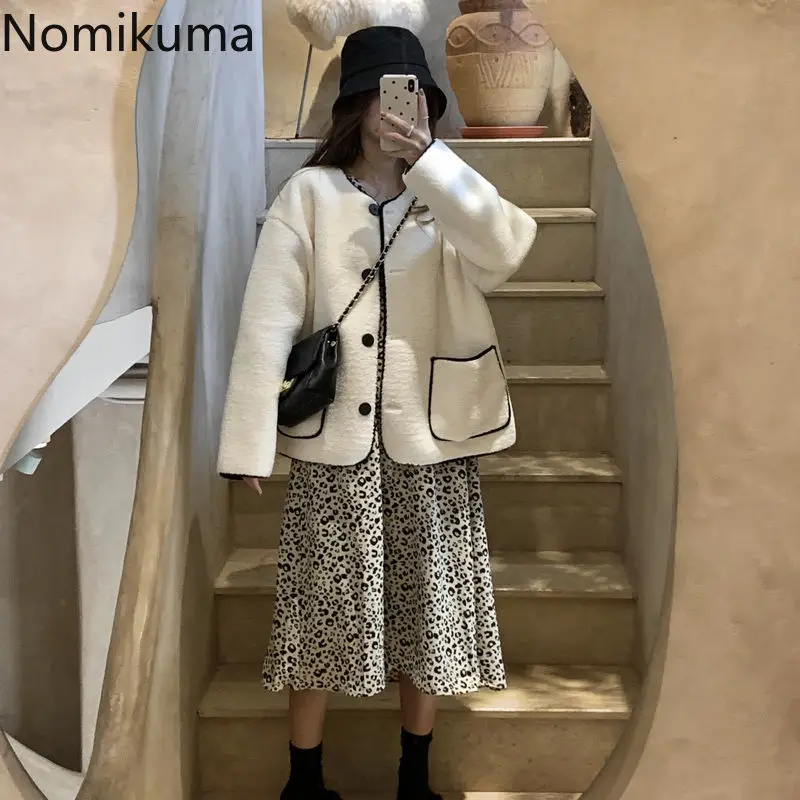 Nomikuma темпераментное пальто в Корейском стиле свободного кроя контрастных цветов