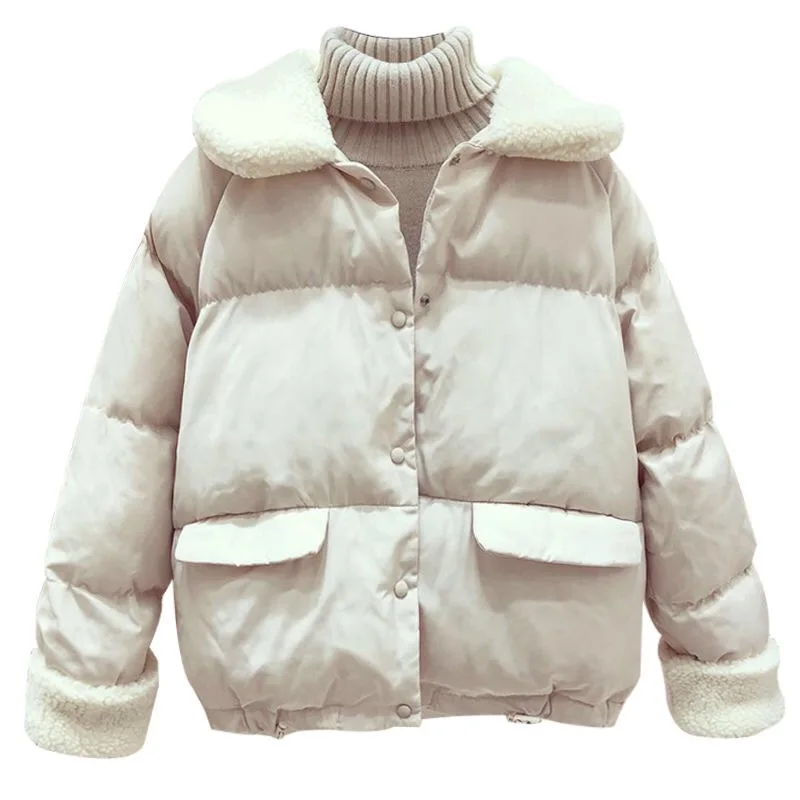 

Women Winter Solid Color Loose Brand Casual Lamb Wool Parkas Female High Quality Thick Warm Coat Ladies New Fashion Coats ML828