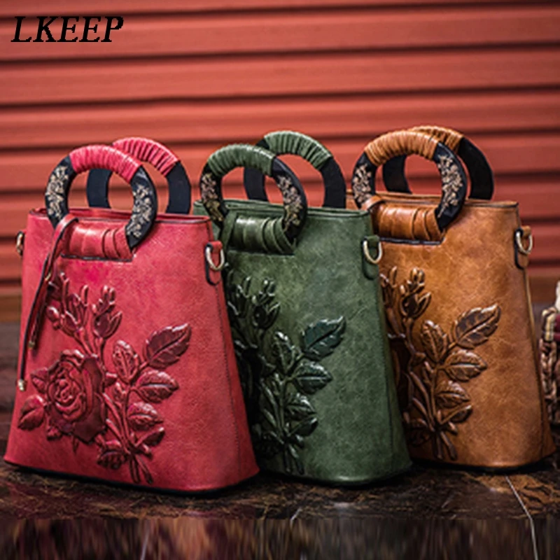 

Hot Sale Vintage PU Leather Chinoiserie Embossing Leather Women Bags Handbags Women Big Shell Floral Women Shoulde Bag