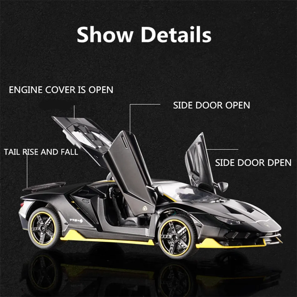 

LP770 1:32 Lamborghinis Alloy Sports Car Model Diecast Sound Light Lifting Tail Supercar Cars Wheel For Children Xmas Gifts Toys