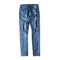 europeanamerican new fashion brand mens jeans casual slim personality beggar ripped trousers split zipper male denim pants