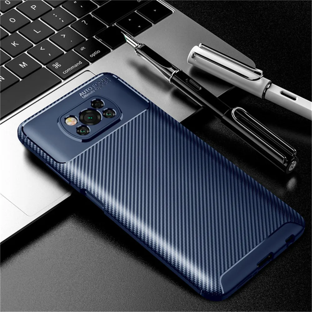 Для Xiaomi POCO X3 NFC Чехол Мягкий силиконовый чехол из углеродного волокна ТПУ