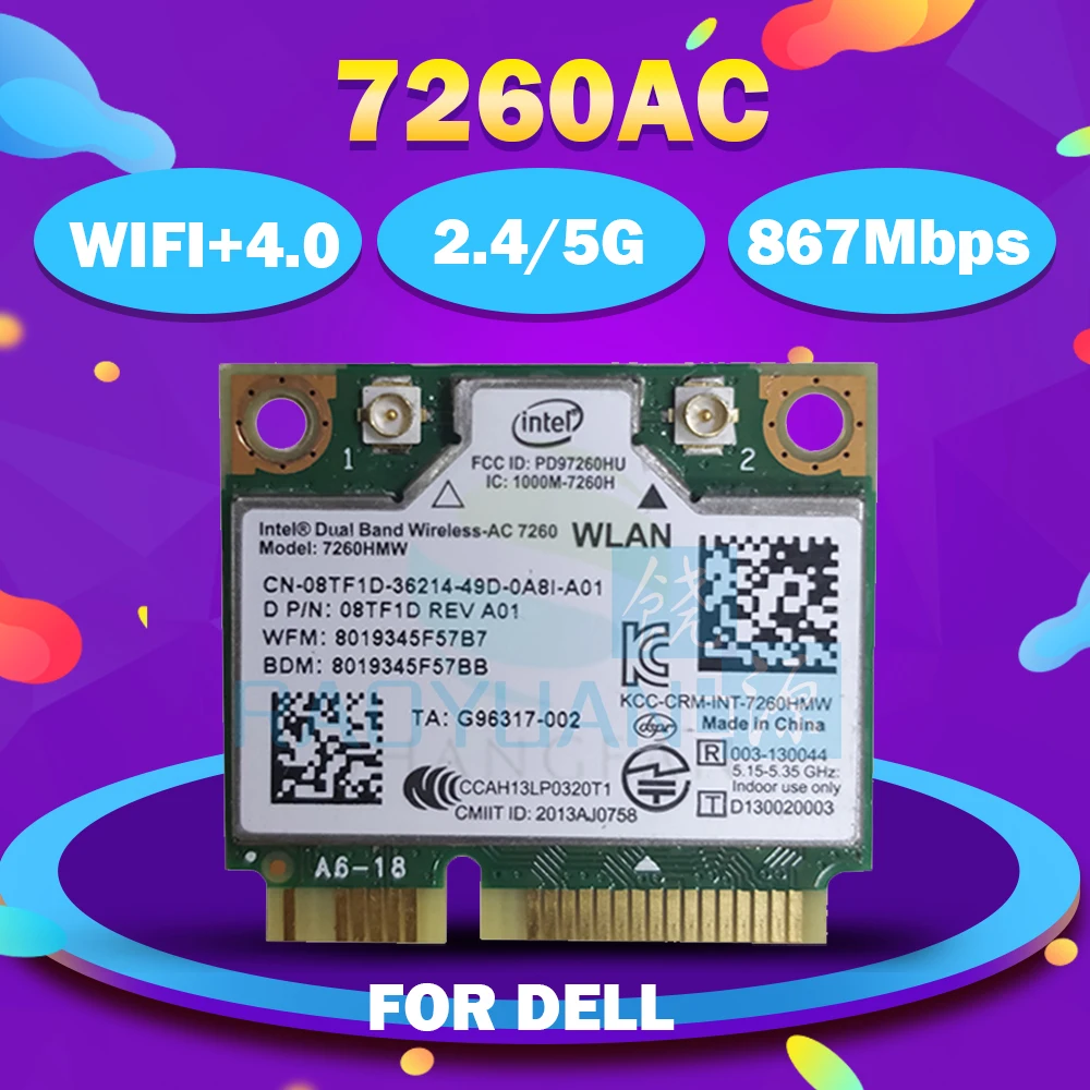 Для intel Dual Band Wireless-AC 7260HMWAC 7260HMW 7260AC half Mini PCI-e BT4.0 беспроводная карта 8TF1D для ноутбука
