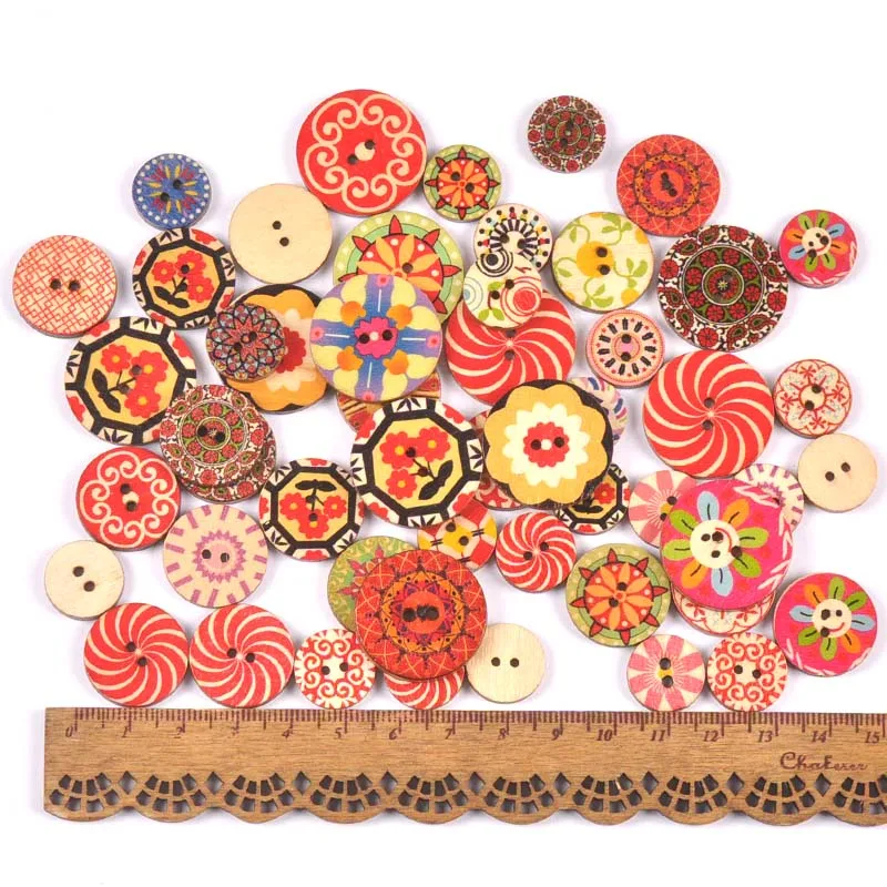 Деревянные пуговицы в стиле ретро с цветочным узором для рукоделия шитья