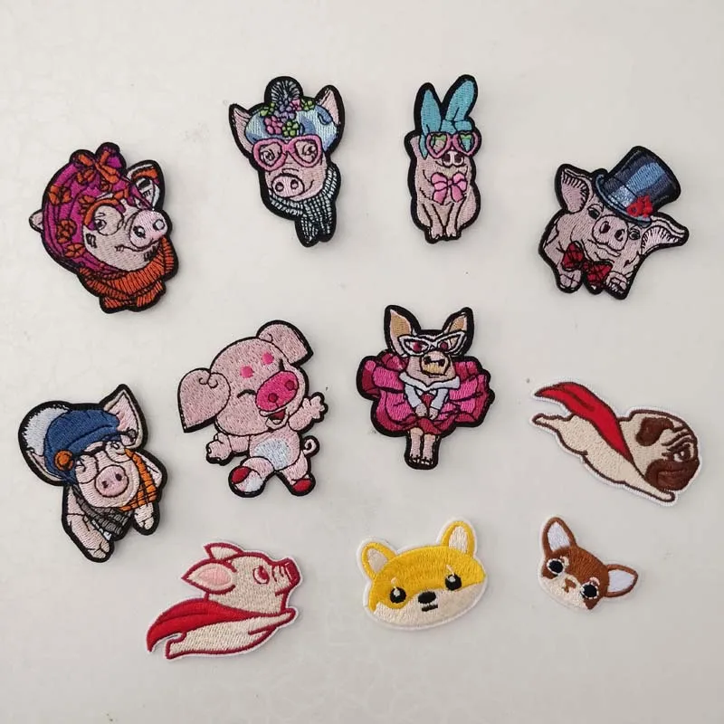 

50pcs/lot Embroidery Patches Cartoon Piggy Puppy Animal Clothing Decoration Sewing Accessories Diy Iron Heat Transfer Applique
