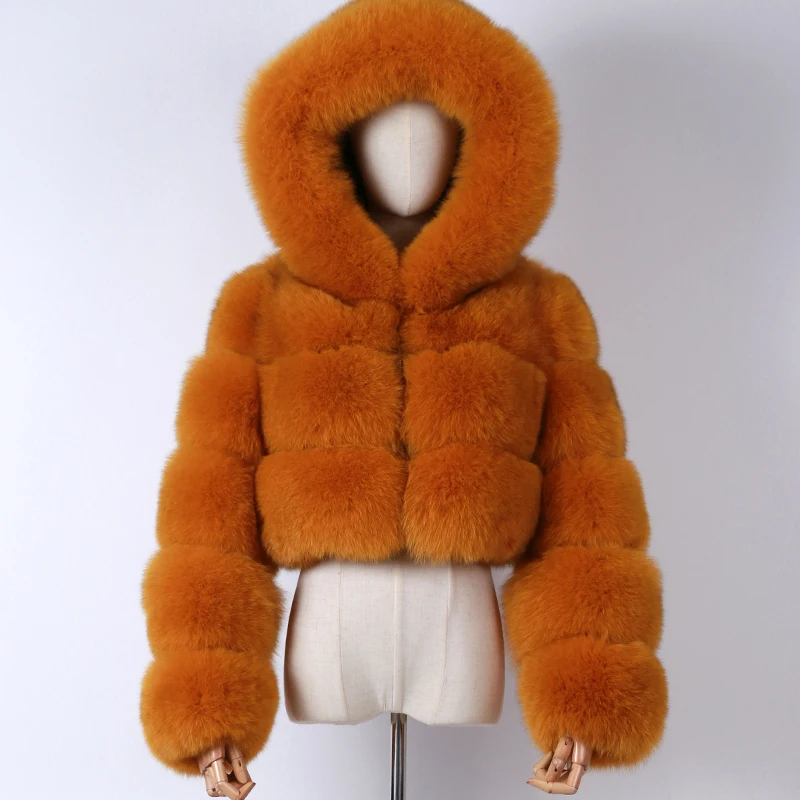 Женская меховая куртка с капюшоном женская шуба из натурального Лисьего меха -