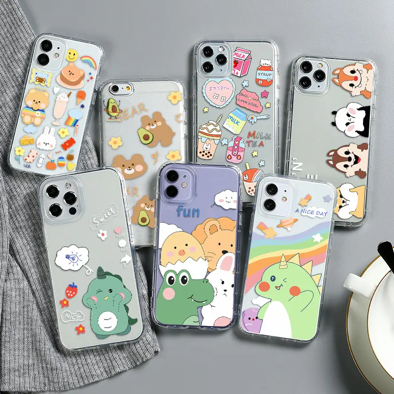 

Cute Cartoon Case For Iphone 12 11 Pro Max Mini Cases Silicon Airbag Fundas On Iphone XR 7 8 X Xs SE 2020 6 6s Plus 12pro Cover