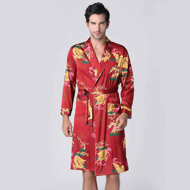 Новинка 2020 летняя мужская пижама шелковая ночная рубашка с длинными рукавами