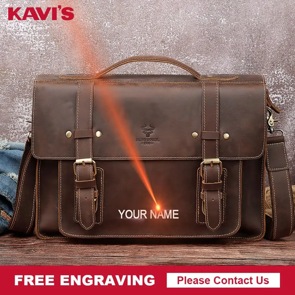 

KAVIS Бесплатная гравировка Винтажный Мужской портфель из натуральной кожи Crazy Horse кожаный деловой мужской портфель для ноутбука дорожная сум...