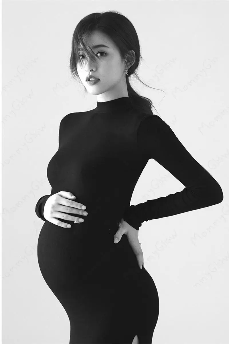 Black Maternity Dresses For Photo Shoot Sexy Full Sleeve Knitted Photography Props Pregnancy Dress For Pregnant Women Photoshoot enlarge