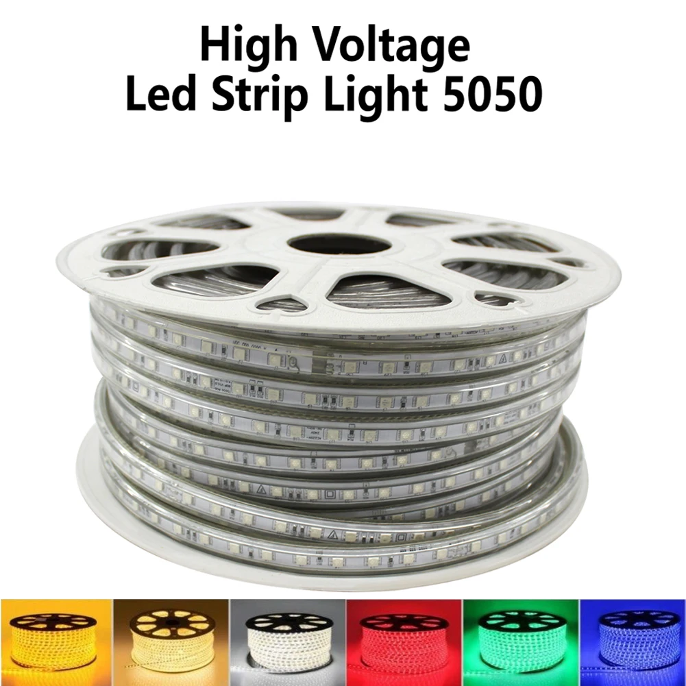 AC 220V LED Strip SMD 5050 Outdoor Waterproof Flexible Neon Strip 60LEDs/M, 2M 5M 10M 15M 20M 25M LED Ribbon DIY Decorative