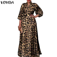 2022 vonda bohemian women maxi dress autumn long sleeve party long dress vintage leopard print party vestidos casual robe femme