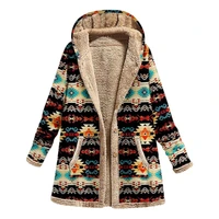 hot sale casual women coat ethnic style single breasted autumn winter warm hooded pockets loose jacket for office clothing
