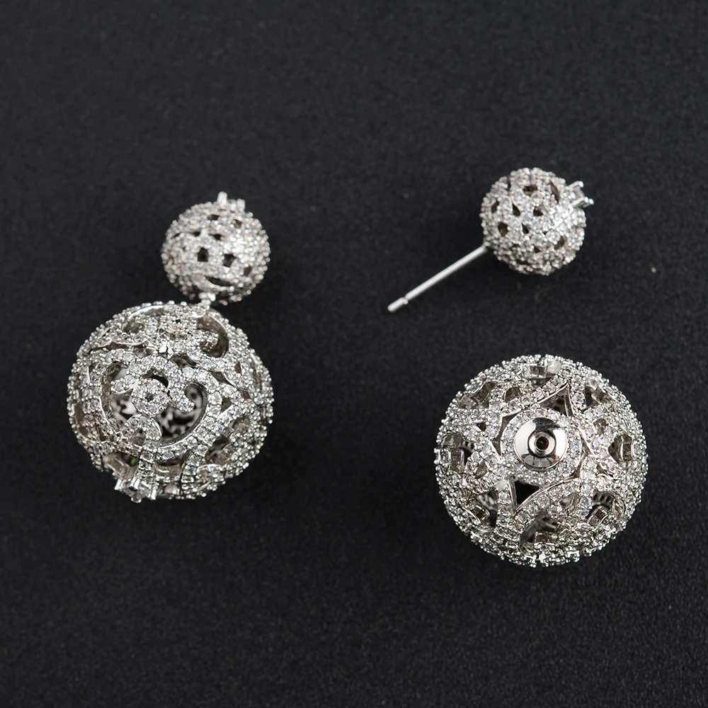 2 pairs 10-19mm Earrings Double sided Paved Crystal Ball Earrings