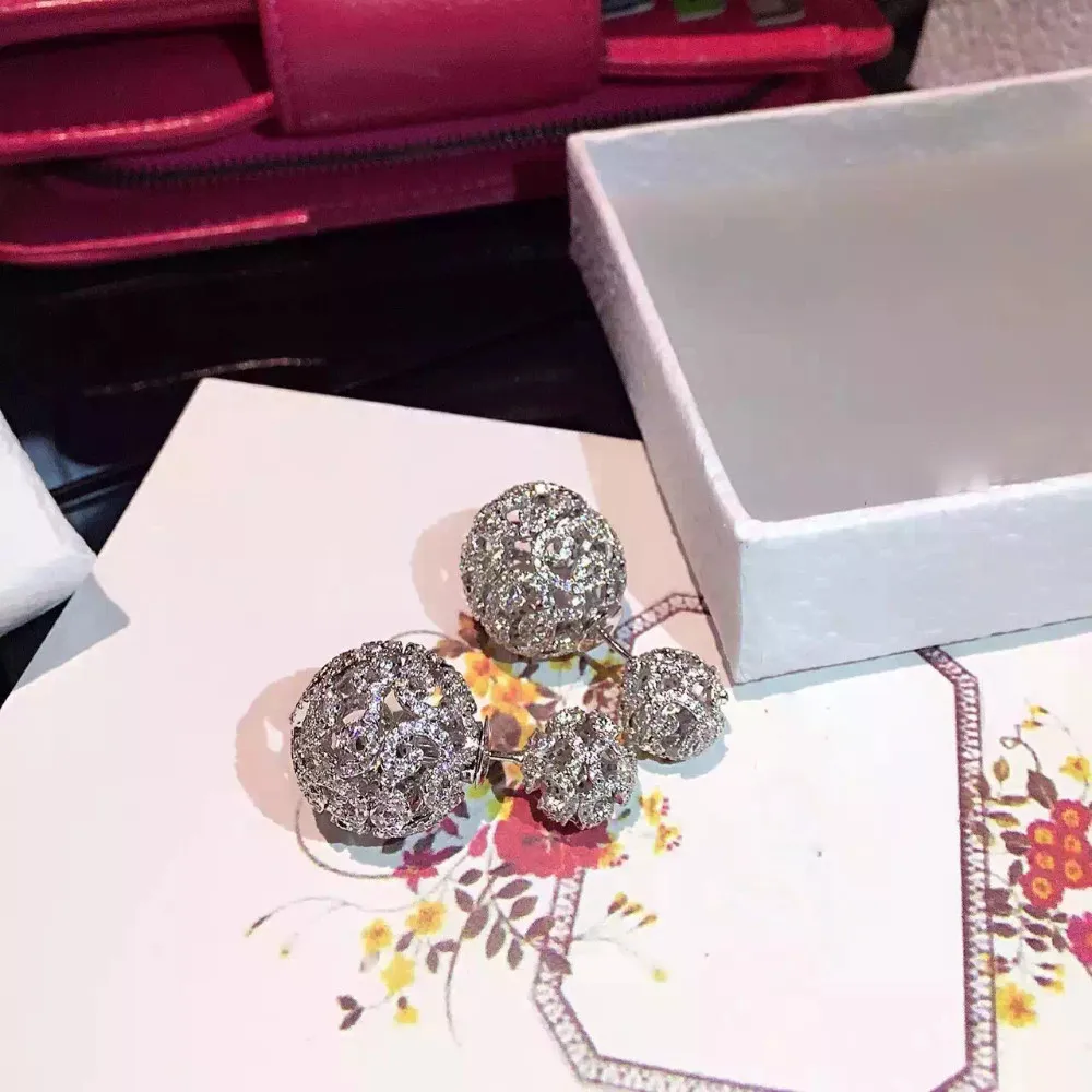 Серьги гвоздики с фианитом двумя шариками|brand stud earrings|stud earringsearrings free |