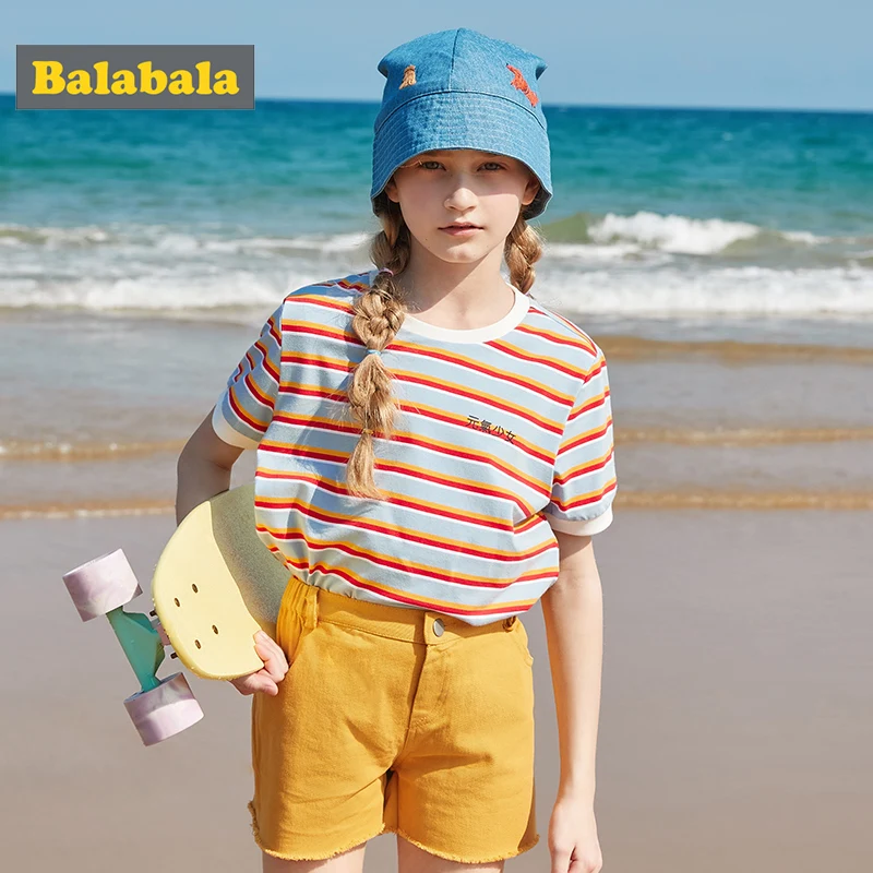 Balabala футболка с короткими рукавами для девочек лето 2020 новинка круглый вырез