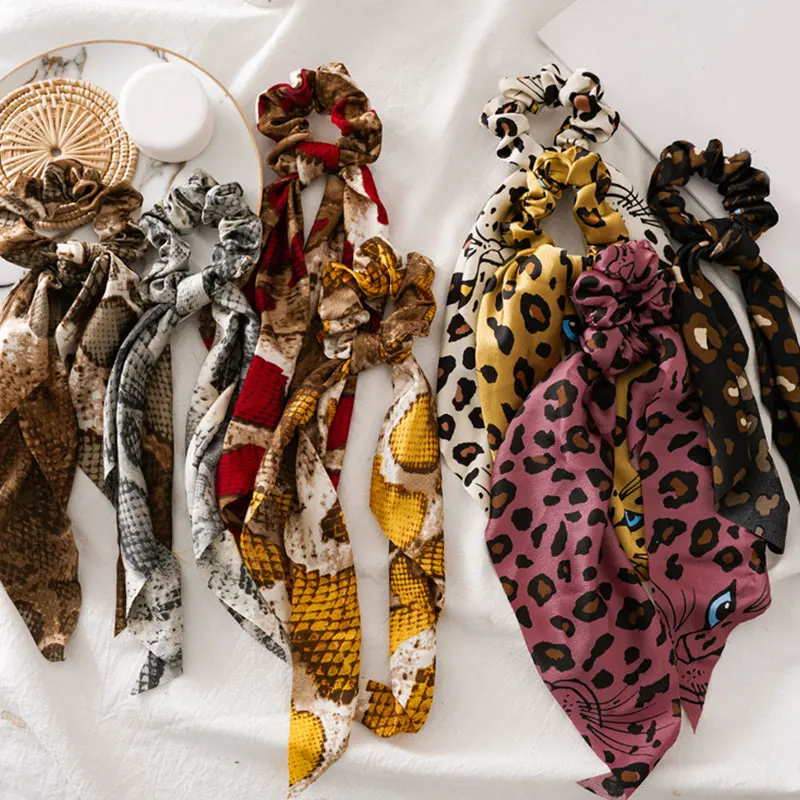 Леопардовый змеиный принт резинки модные бант стримеры женские обручи девушки