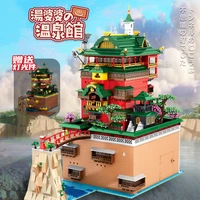 6786pcs city streetview oil house soup hot springs hotel house building blocks moc bricks tangpopo hot spring house toys gifts