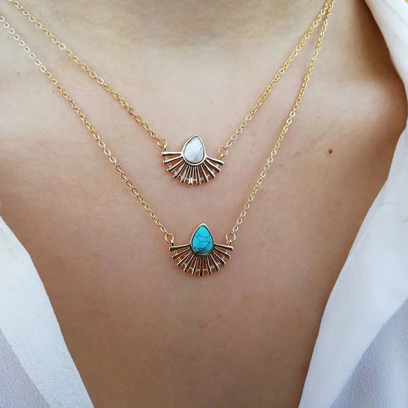 Винтажный вентилятор Форма зеленого цвета из натурального камня колье