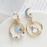 new bunny rabbit moon earrings for women girl pear star crystal asymmetry earring fashion cute trendy jewelry gifts