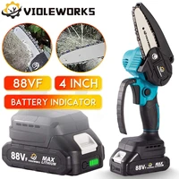 4 inch 1200w 88v mini electric chain saw with battery indicator rechargeable woodworking tool eu plug for makita 18v battery