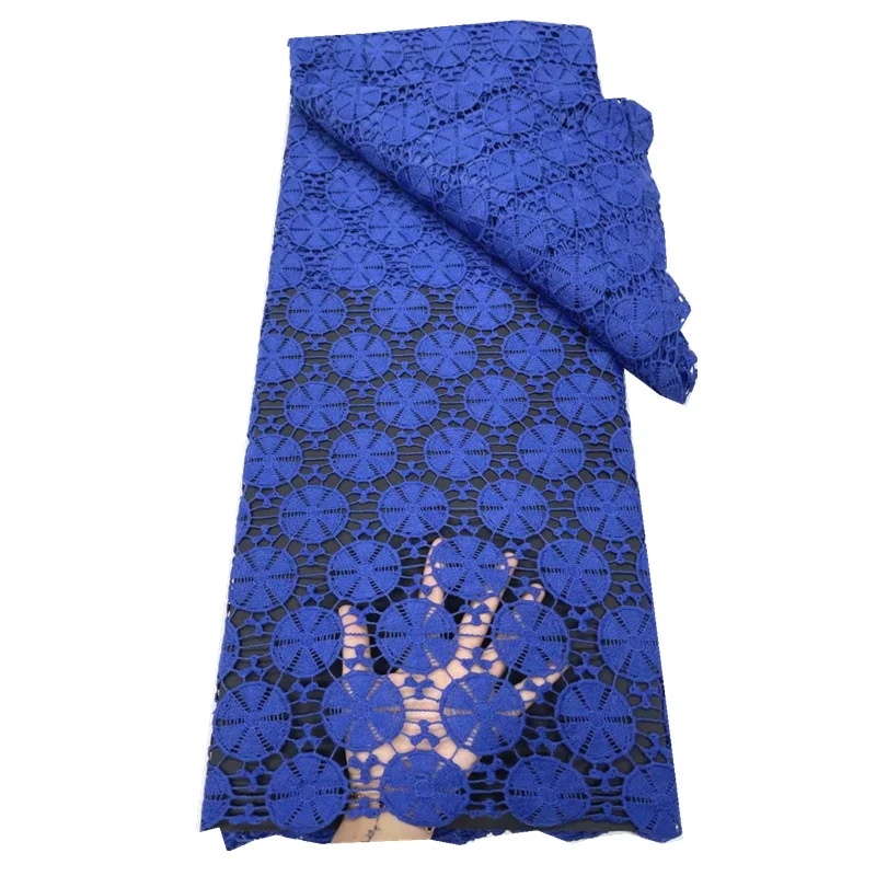

5yards Blue High Quality African Water Soluble Guipure Laces Embroidery French Mesh Cotton Lace For Wedding YJ804-3