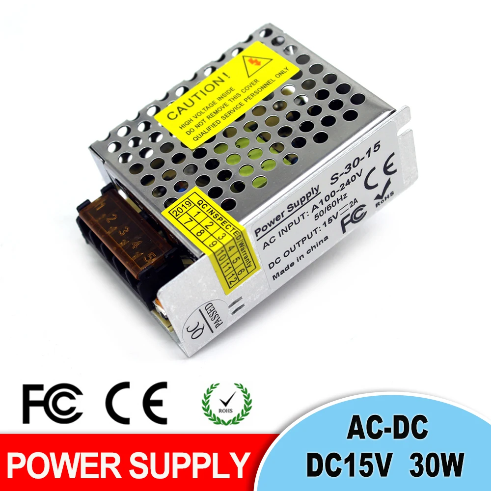 DC15V 30 W 2A импульсный источник питания напряжение AC 100 240 V трансформатор к SMPS для