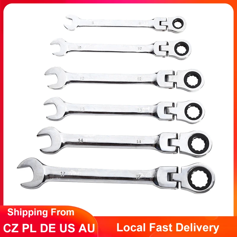

6Pcs/set Fixed Head Ratcheting Combination Spanner Wrench Sets Hand Tools Ratchet Handle Wrenches llaves trinquete steel wrench