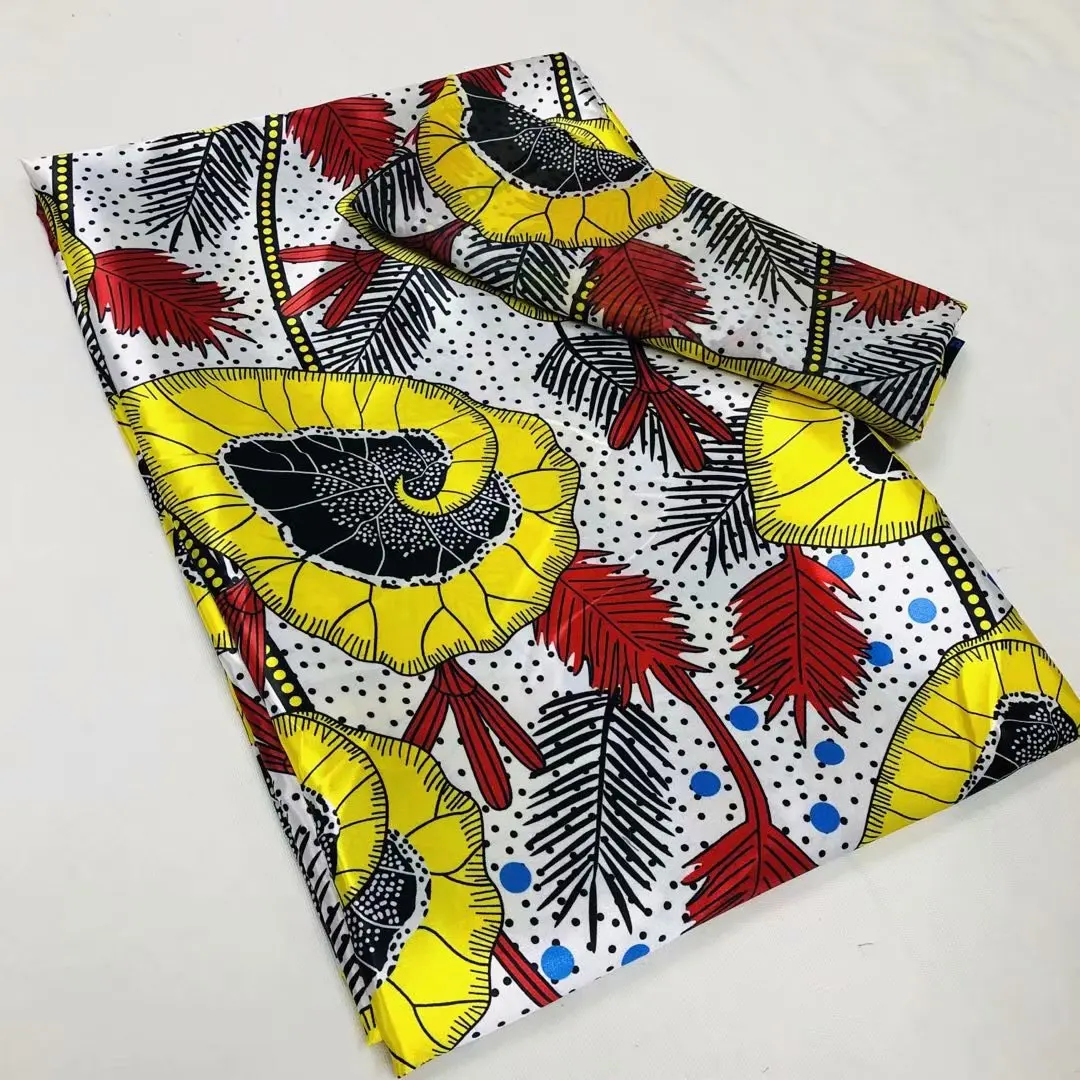 

New silk fabric green color 4yards+2yards silk satin fabric High quality digital african print silk fabric ankara