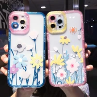 retro flower daisy soft clear phone case for iphone 13 12 11 pro x xs max xr 7 8 plus se 202 camera protection transparent cover