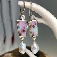 delicate purple blue opal stone pearl earrings wedding engagement jewelry tiny crystals baroque dangle earring new