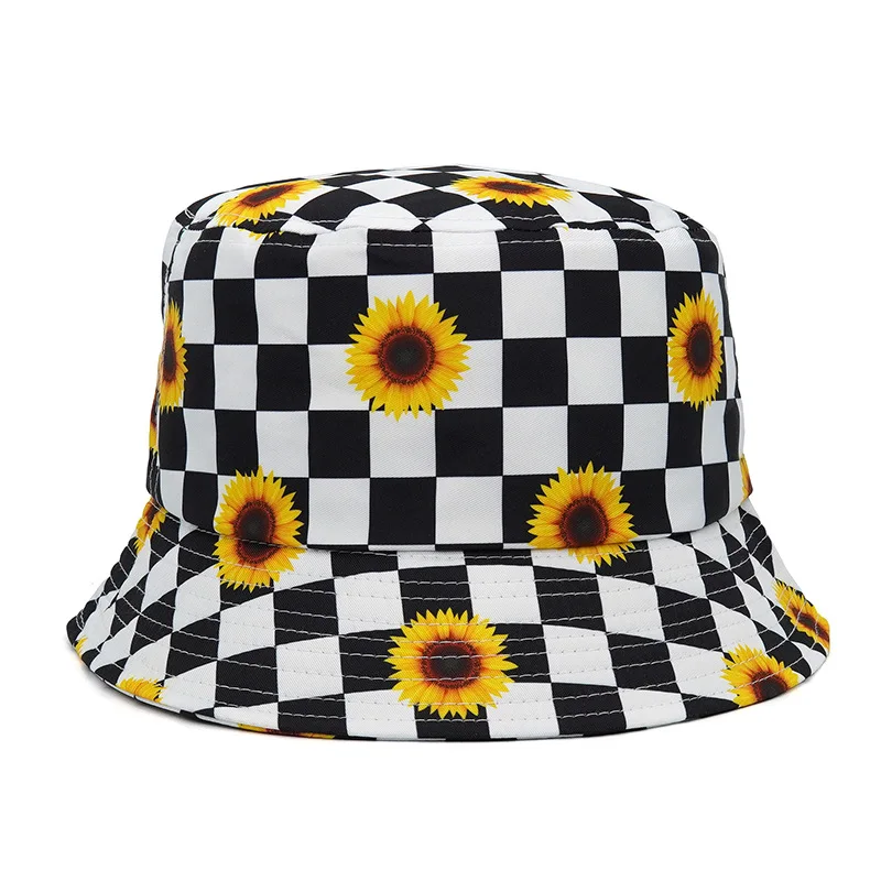 Fashion Fisherman Hat Womens Outdoor Plaid Floral Print Bucket Hats for Men